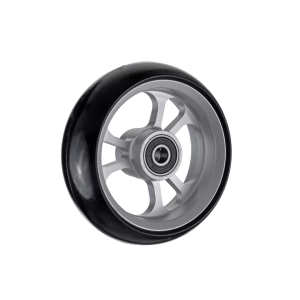 Front wheelchair wheel OMOBIC LOTUS ALUCORE 4'', D100 x 34 mm, silver aluminium anodized rim, black PU tyre